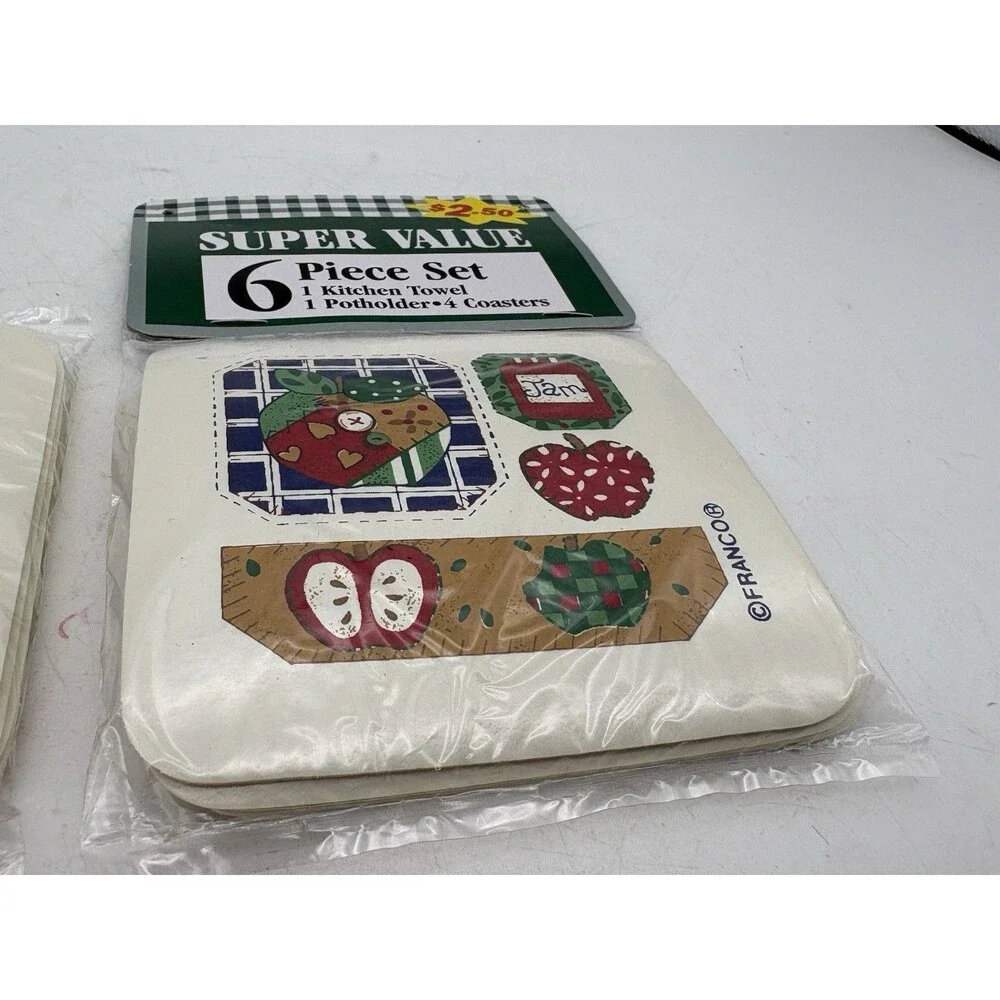 Vintage Franco Apple Kitchen Coasters – Lot of 8 (2 Sealed Packs of 4) –